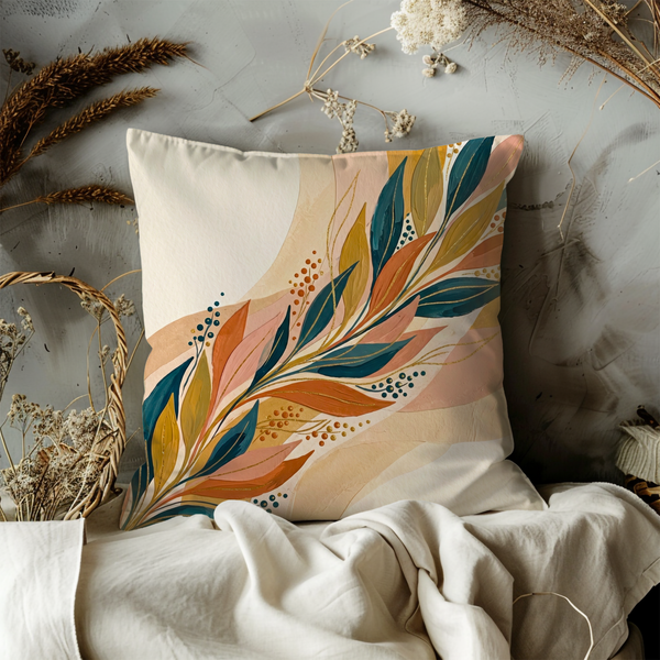 Abstract Leaf Pillow Cover – Elegant Botanical Art | Warm Nature Decor