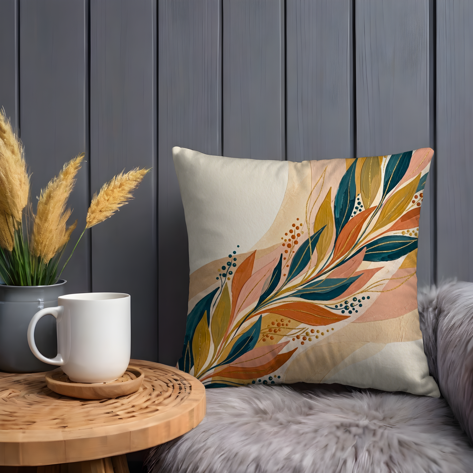 Abstract Leaf Pillow Cover | Elegant Botanical Art | Warm Nature Decor
