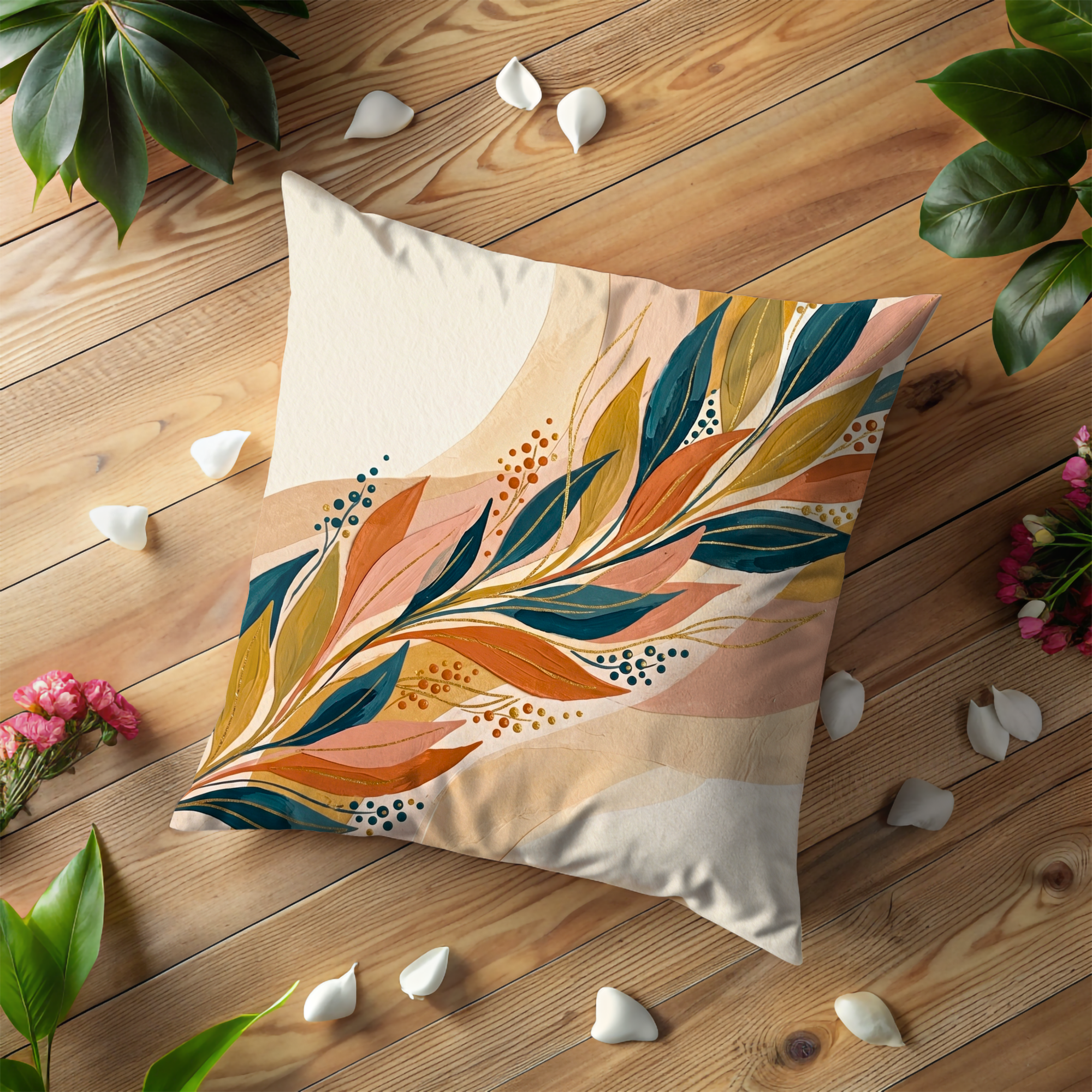 Abstract Leaf Pillow Cover | Elegant Botanical Art | Warm Nature Decor