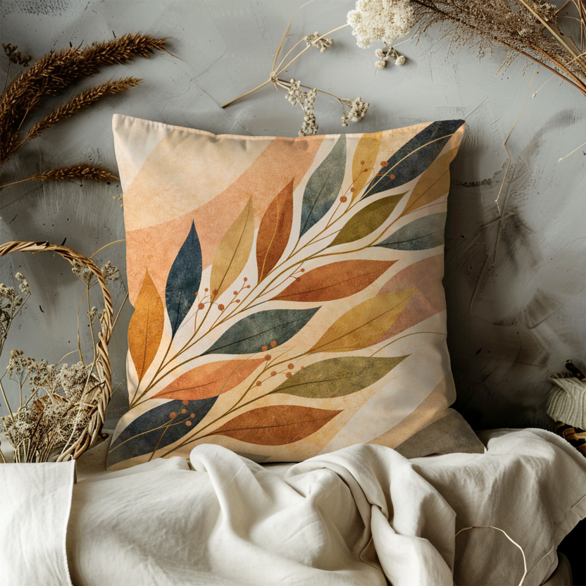 Autumn Leaves Branch Pillow Cover – Modern Botanical Art | Cozy Decor