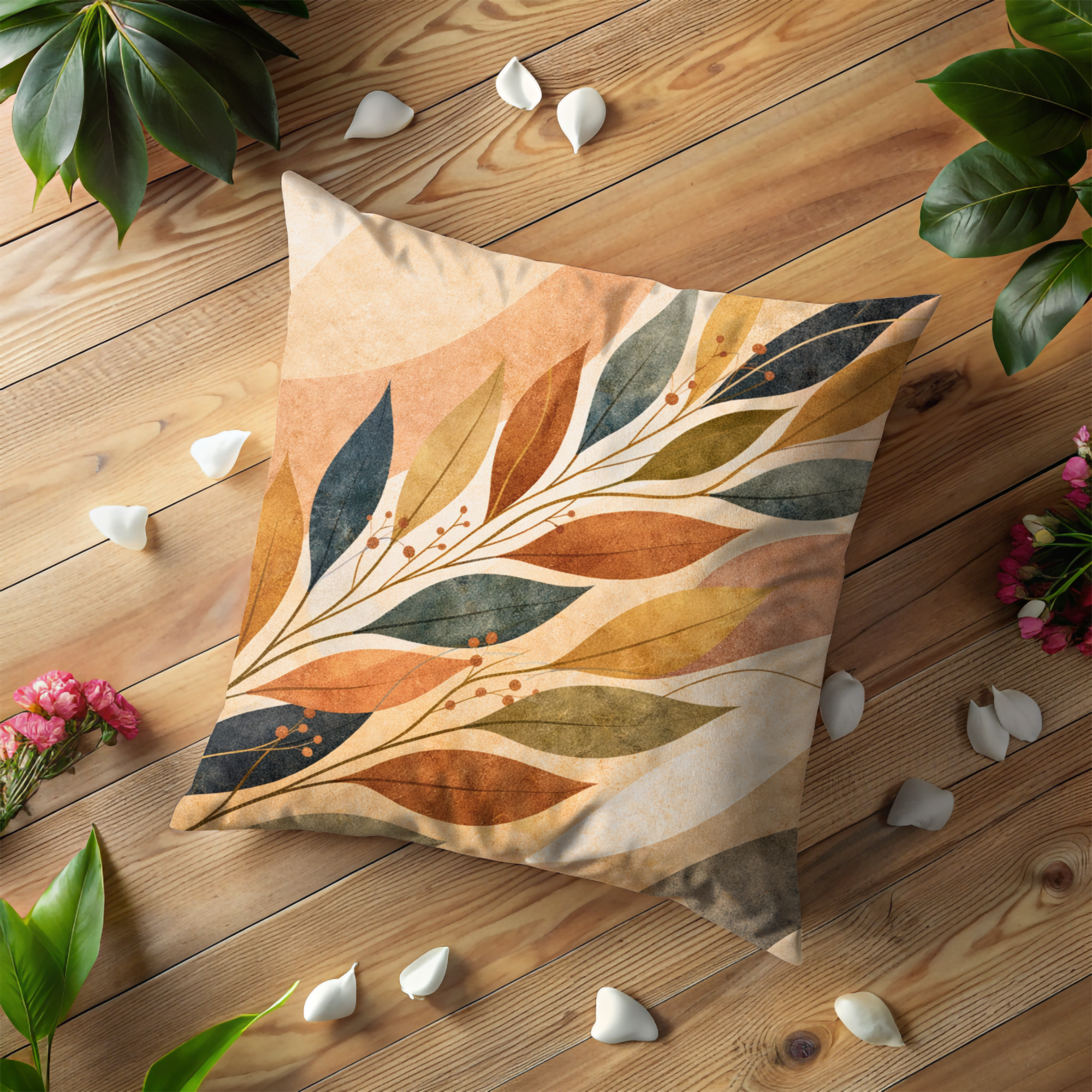 Autumn Leaves Branch Pillow Cover | Modern Botanical Art | Cozy Decor