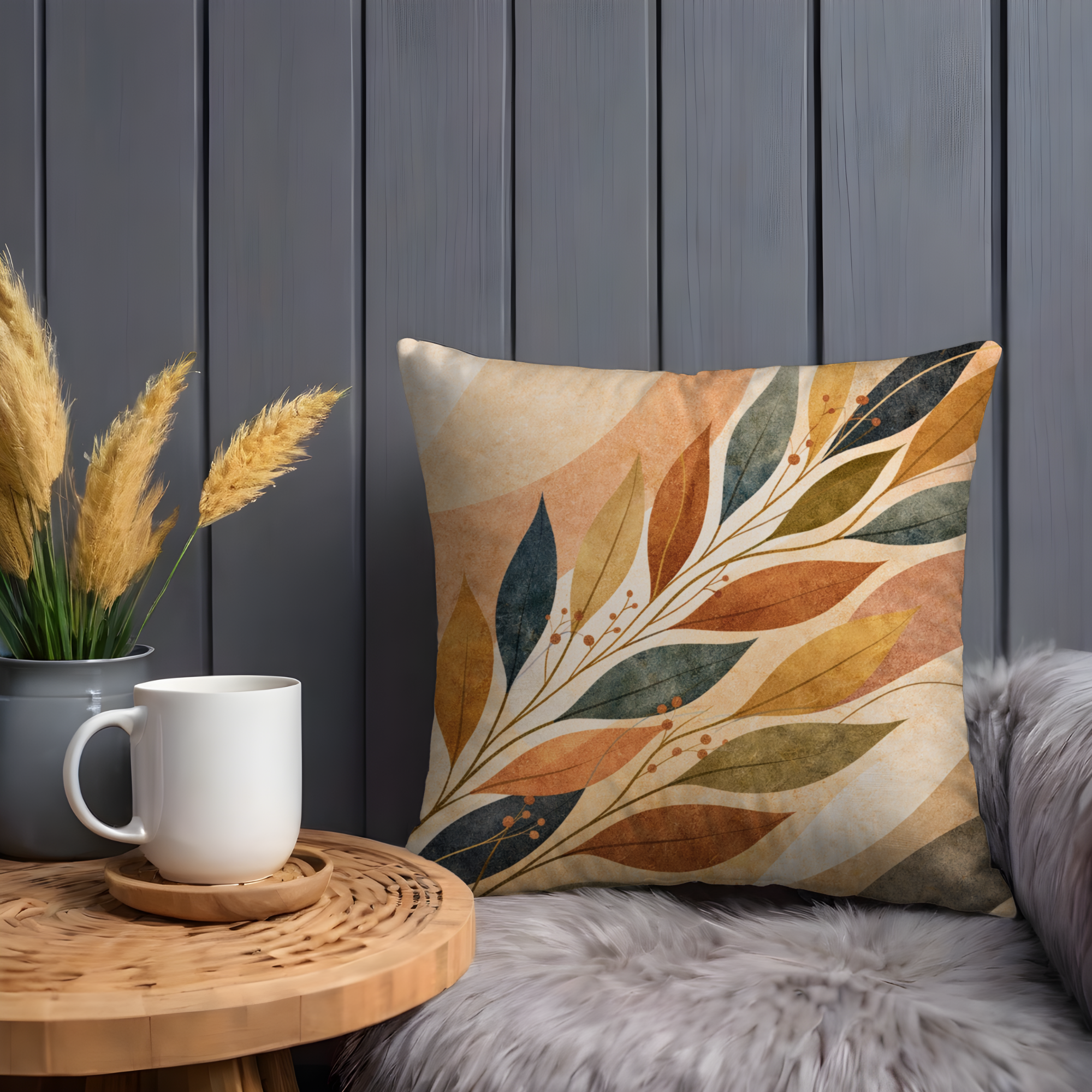 Autumn Leaves Branch Pillow Cover | Modern Botanical Art | Cozy Decor