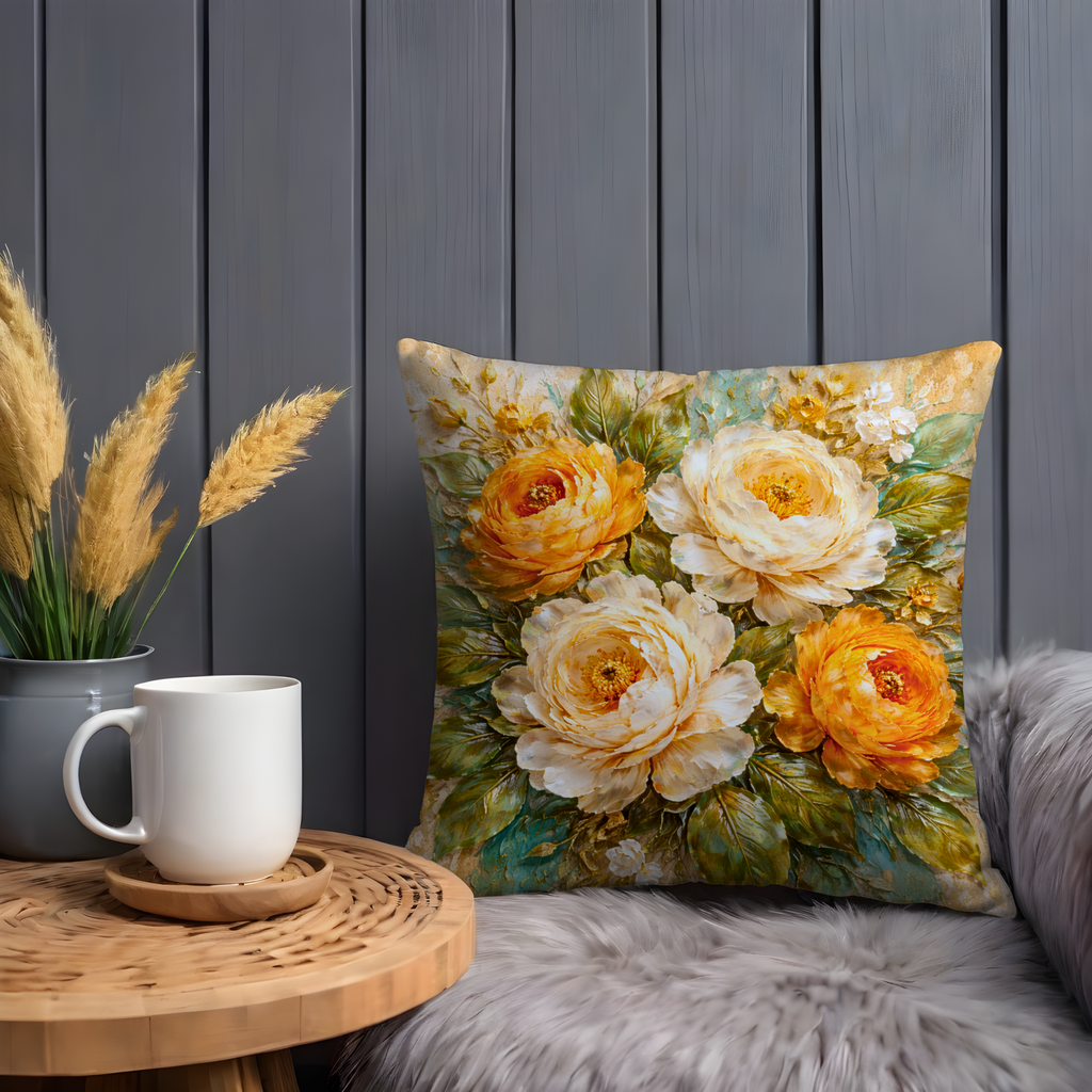 Yellow White Peony Pillow Cover | Luxurious Floral Art | Elegant Decor