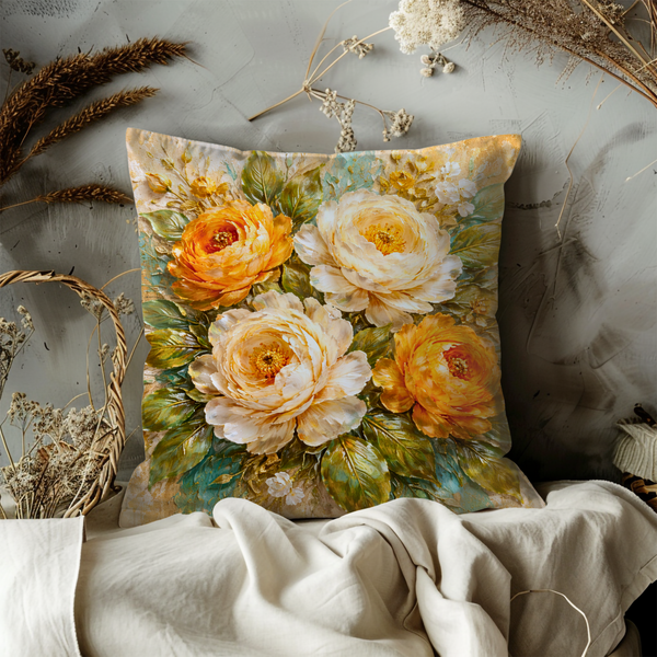 Yellow White Peony Pillow Cover – Luxurious Floral Art | Elegant Decor