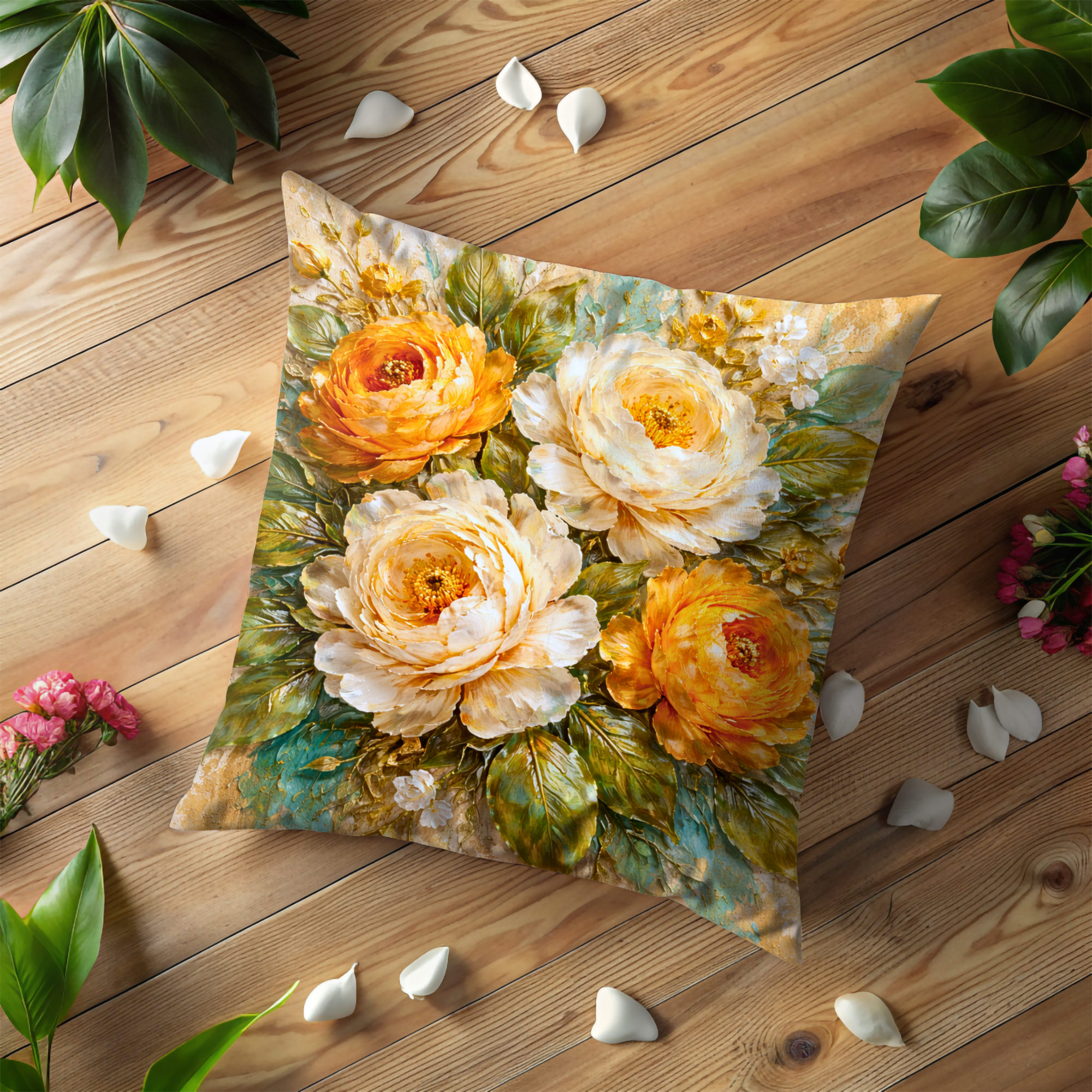 Yellow White Peony Pillow Cover | Luxurious Floral Art | Elegant Decor