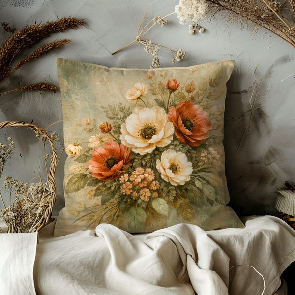 Vintage Anemone Bouquet Pillow Cover – Elegant Floral Art | Luxe Nature Decor
