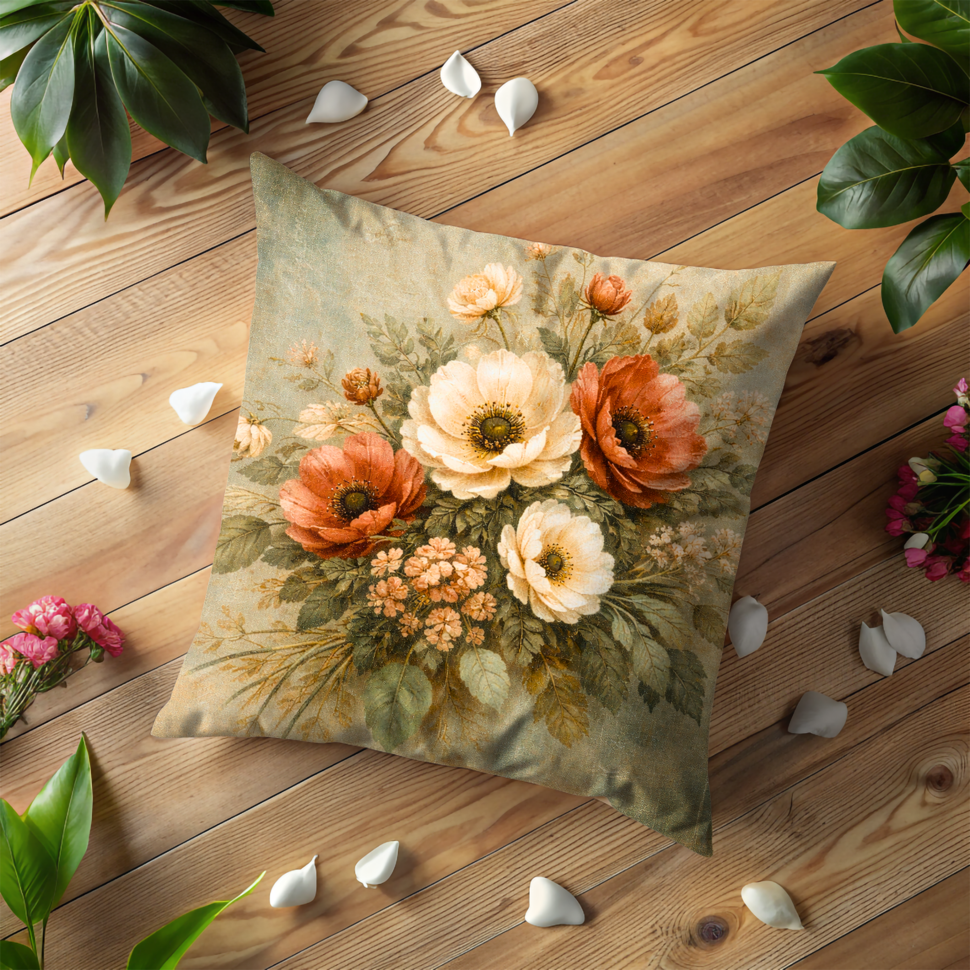Vintage Anemone Bouquet Pillow Cover – Elegant Floral Art | Luxe Nature Decor