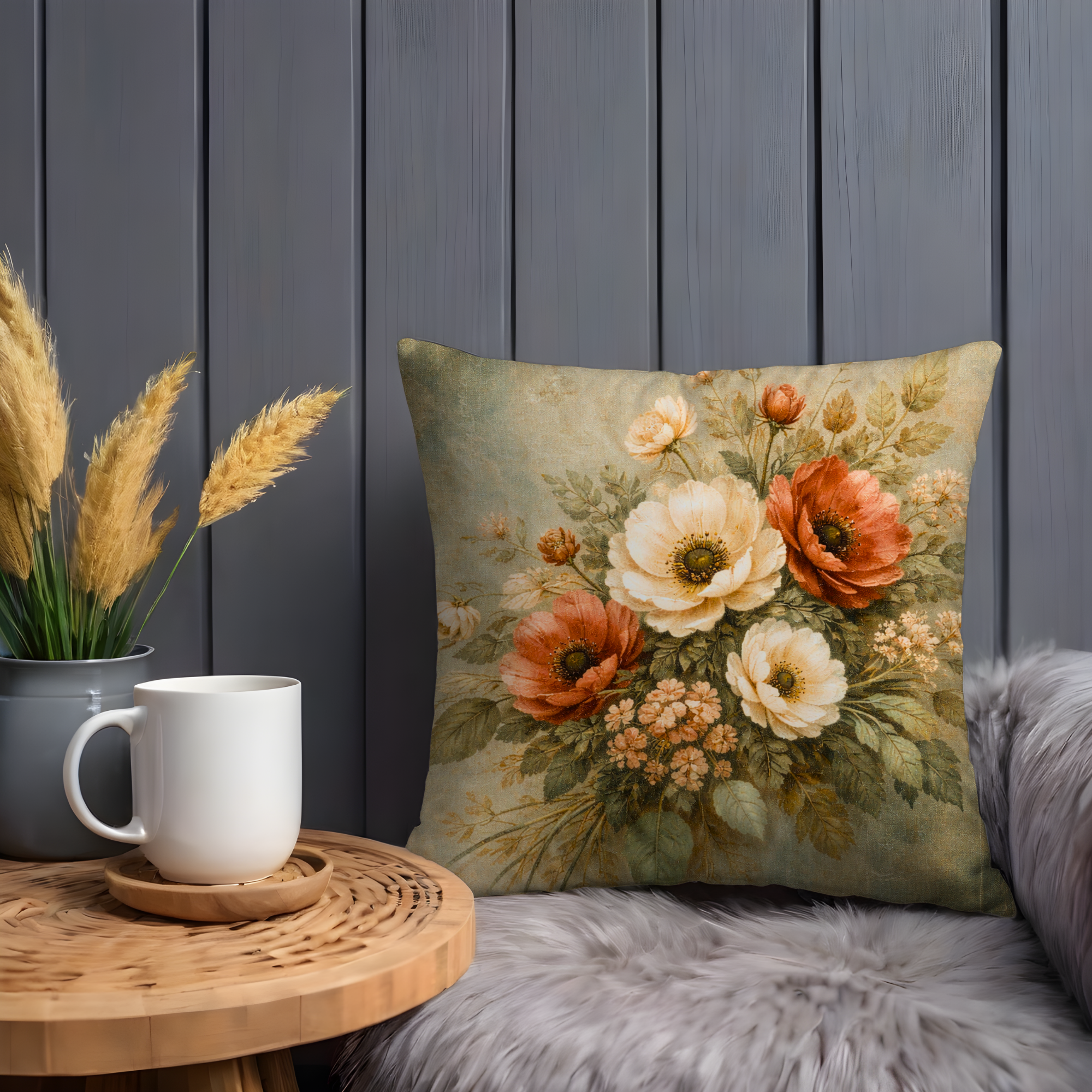 Vintage Anemone Bouquet Pillow Cover – Elegant Floral Art | Luxe Nature Decor