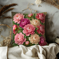 Pink Cream Peony Bouquet Pillow Cover | Luxurious Floral Art | Elegant Decor