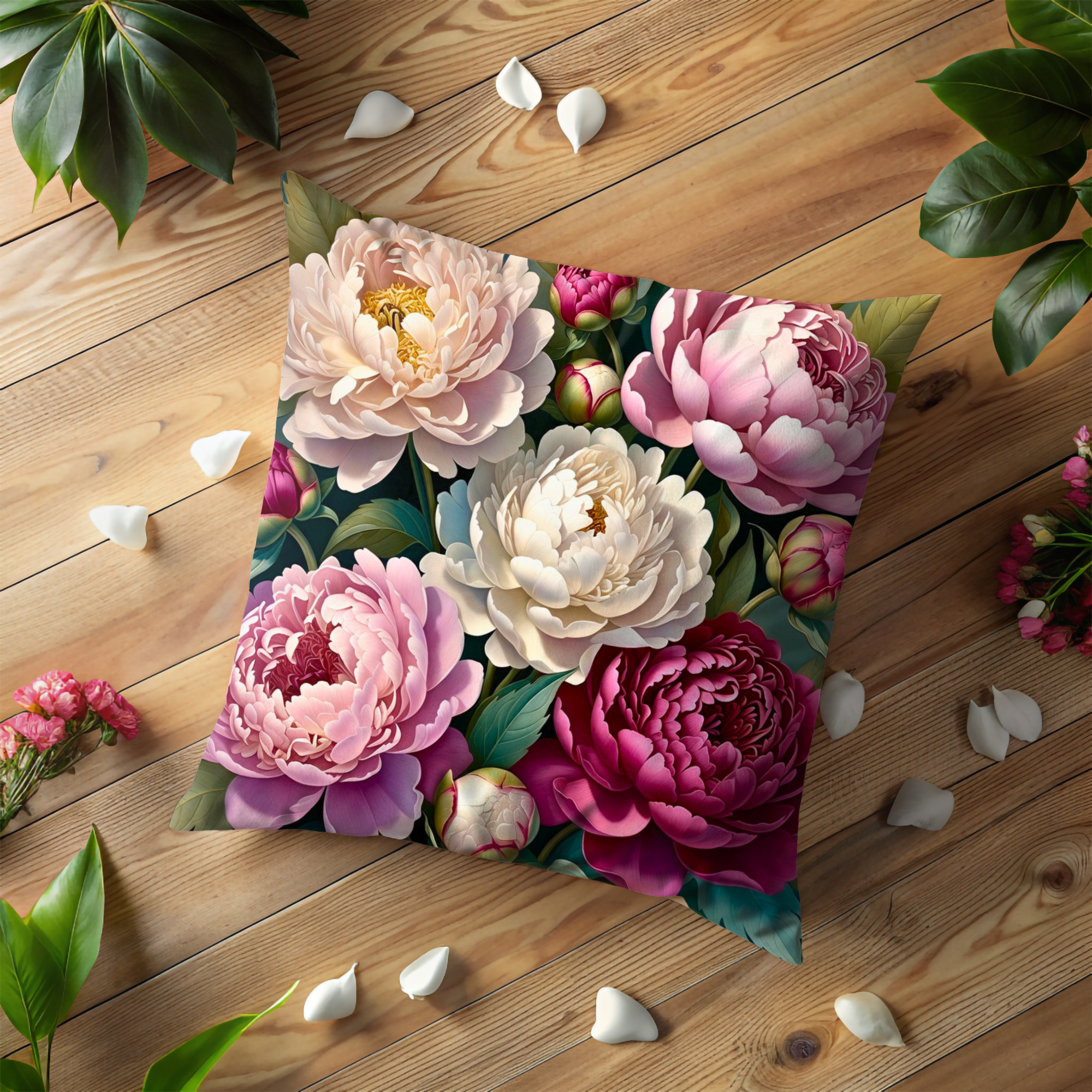 Pink Peony Bouquet Pillow Cover | Luxurious Floral Art | Elegant Decor