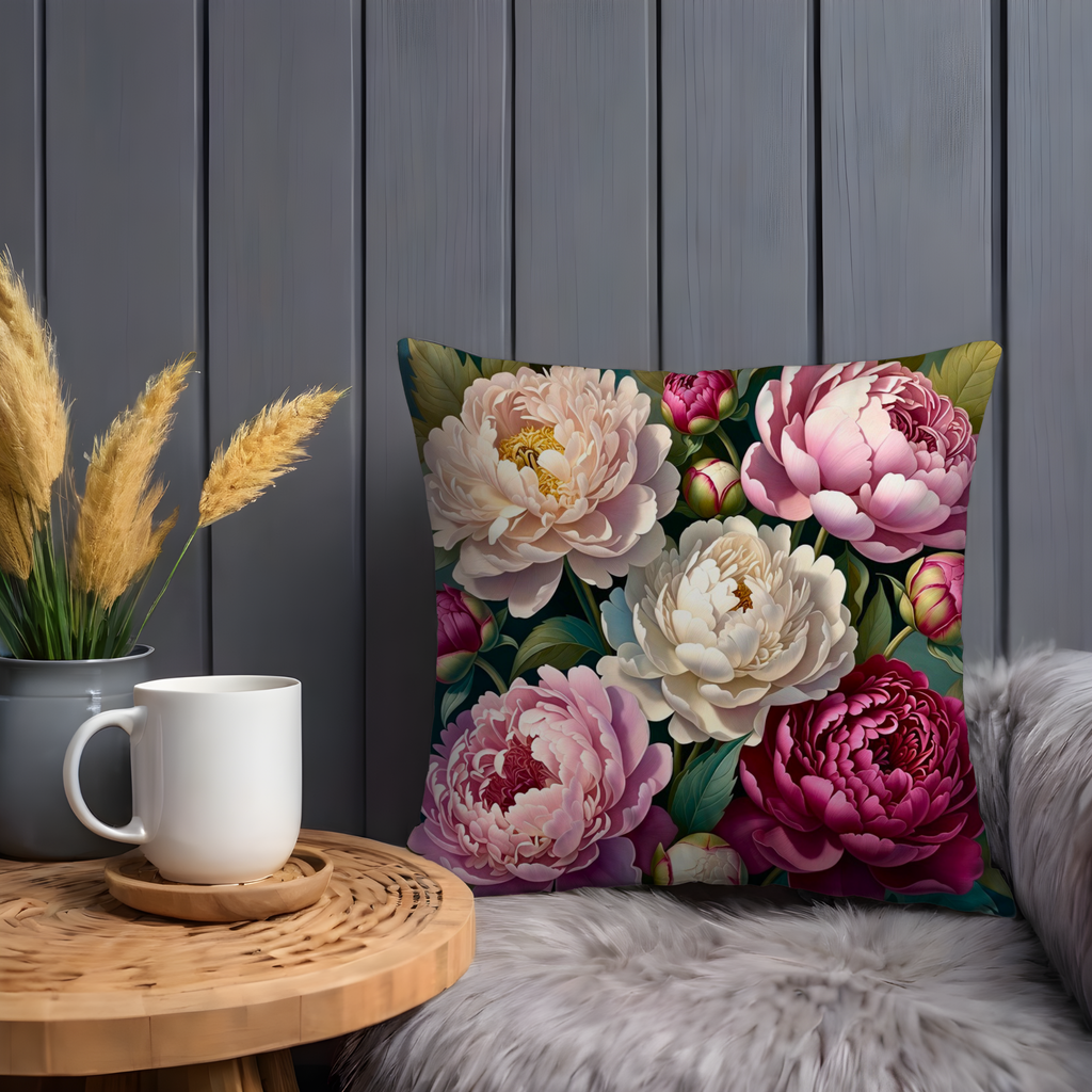 Pink Peony Bouquet Pillow Cover | Luxurious Floral Art | Elegant Decor