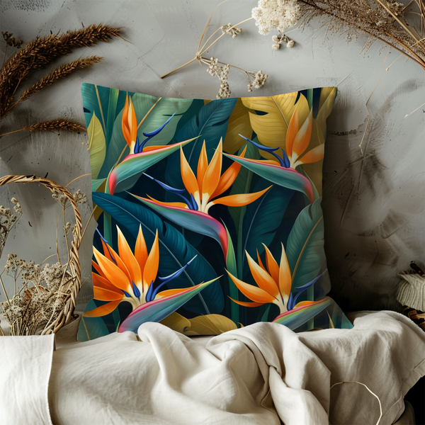 Bird of Paradise Pillow Cover – Tropical Flower Art | Bold Nature Decor