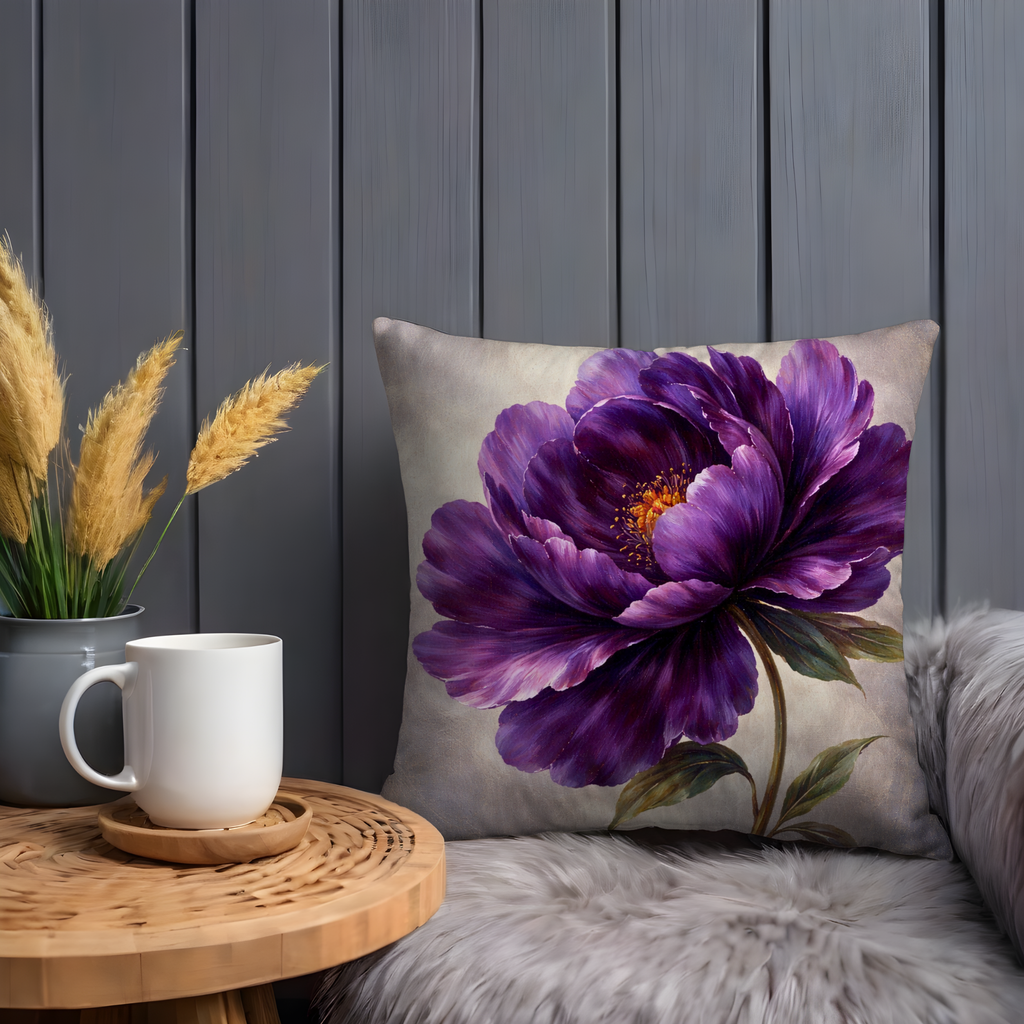 Purple Peony Pillow Cover | Dramatic Floral Art | Elegant Decor