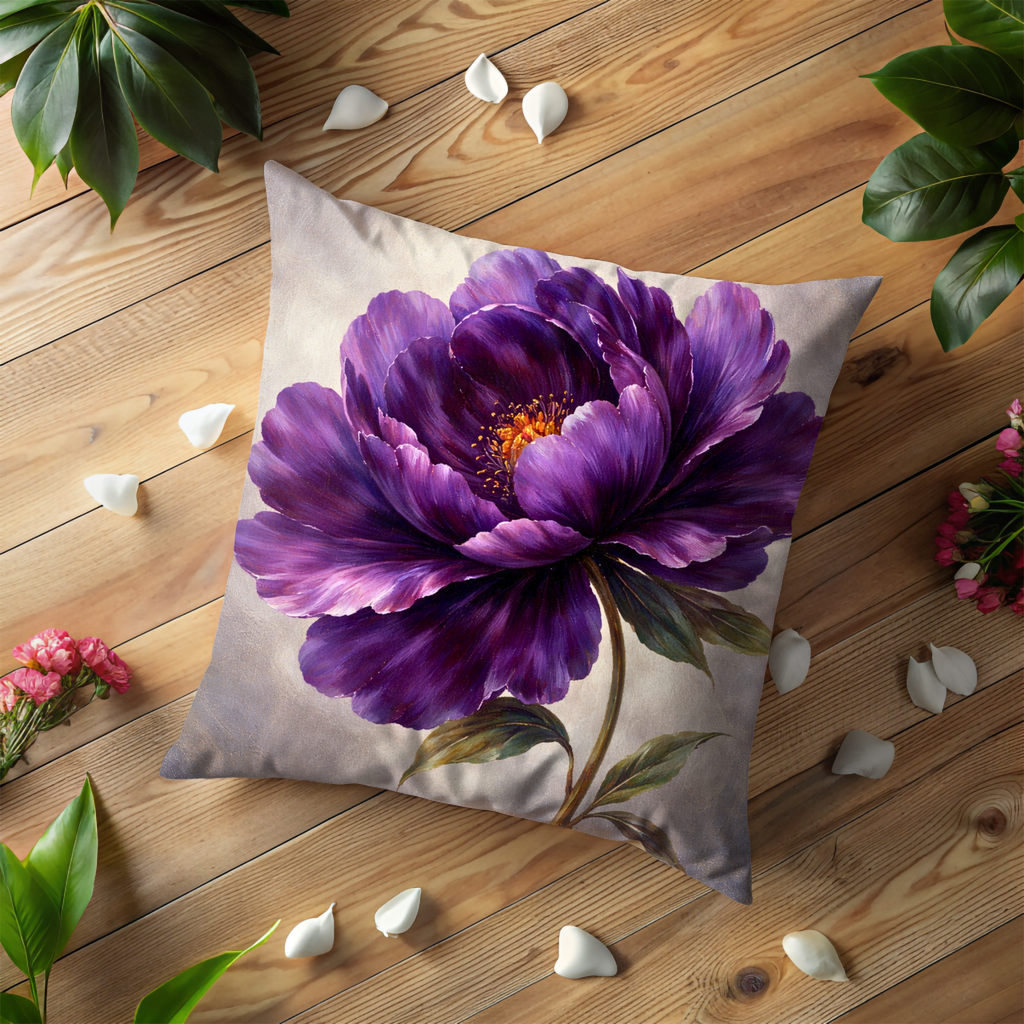 Purple Peony Pillow Cover | Dramatic Floral Art | Elegant Decor