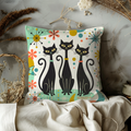 Three Black Cats Pillow Cover | Retro Mid Century Art | Whimsical Decor