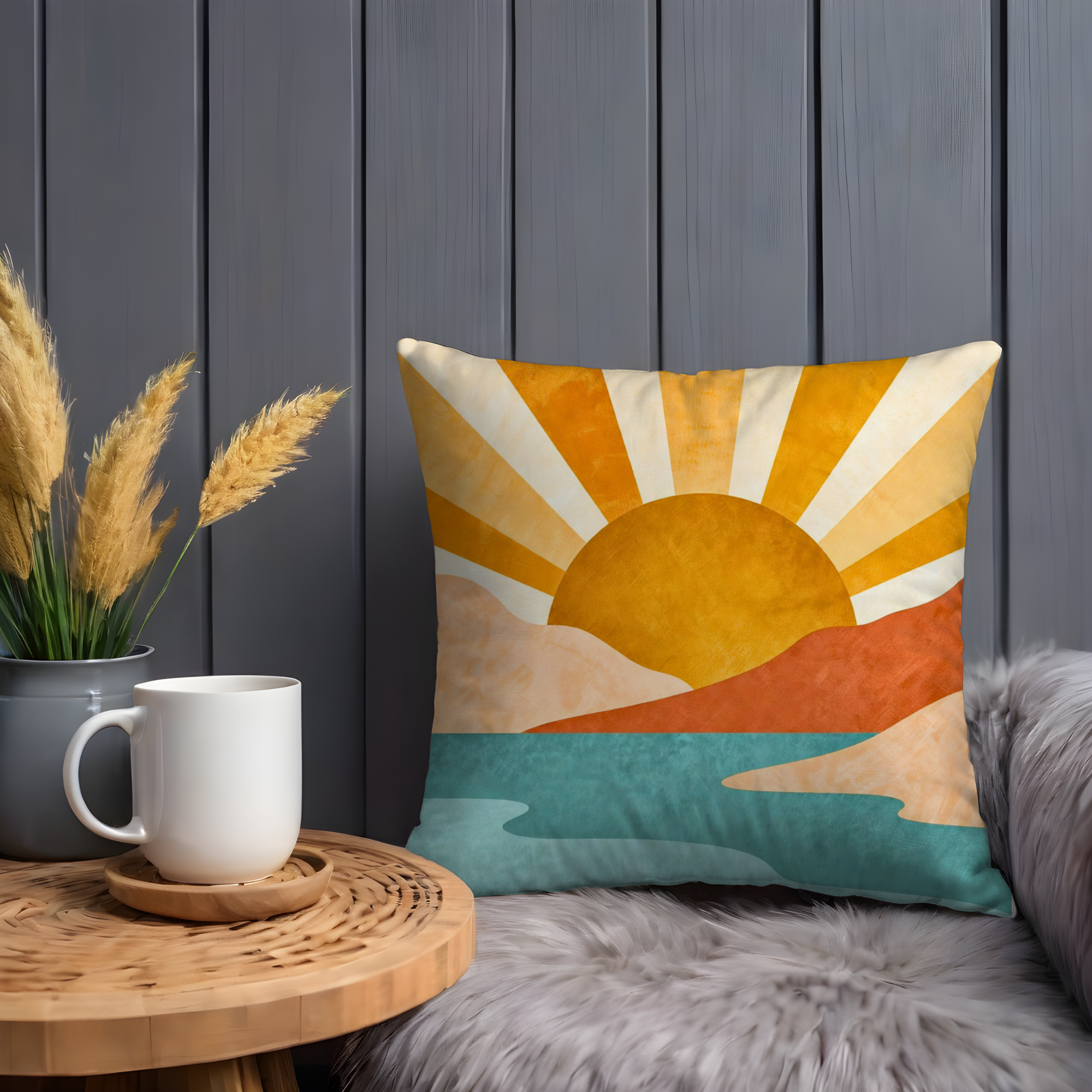Sunrise Hills Pillow Cover | Abstract Landscape Art | Modern Decor