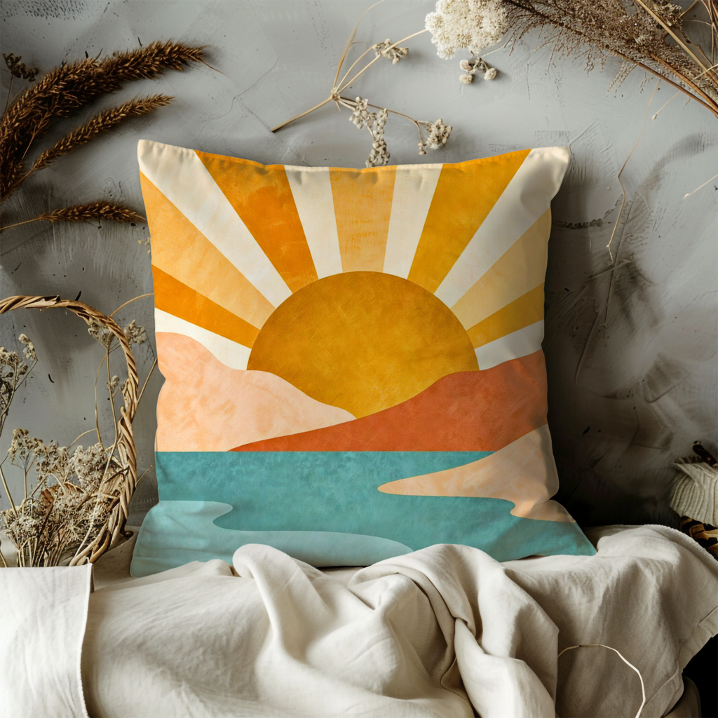 Sunrise Hills Pillow Cover | Abstract Landscape Art | Modern Decor