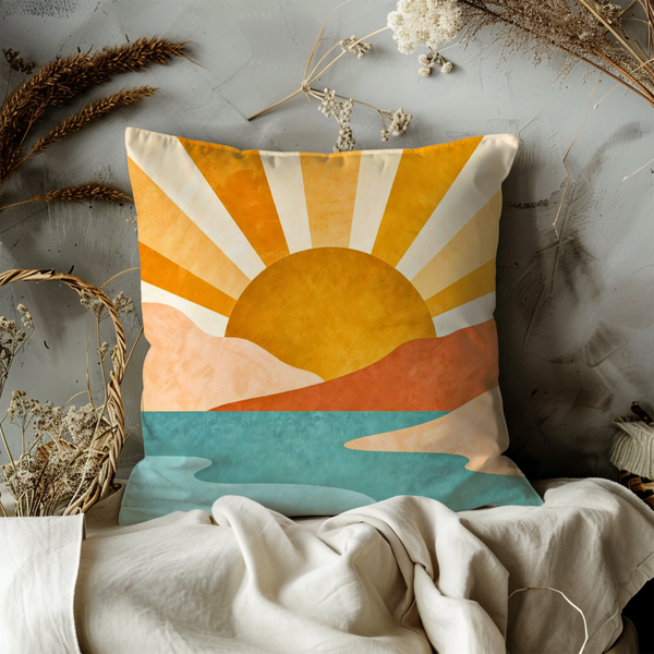 Sunrise Hills Pillow Cover – Abstract Landscape Art | Modern Decor