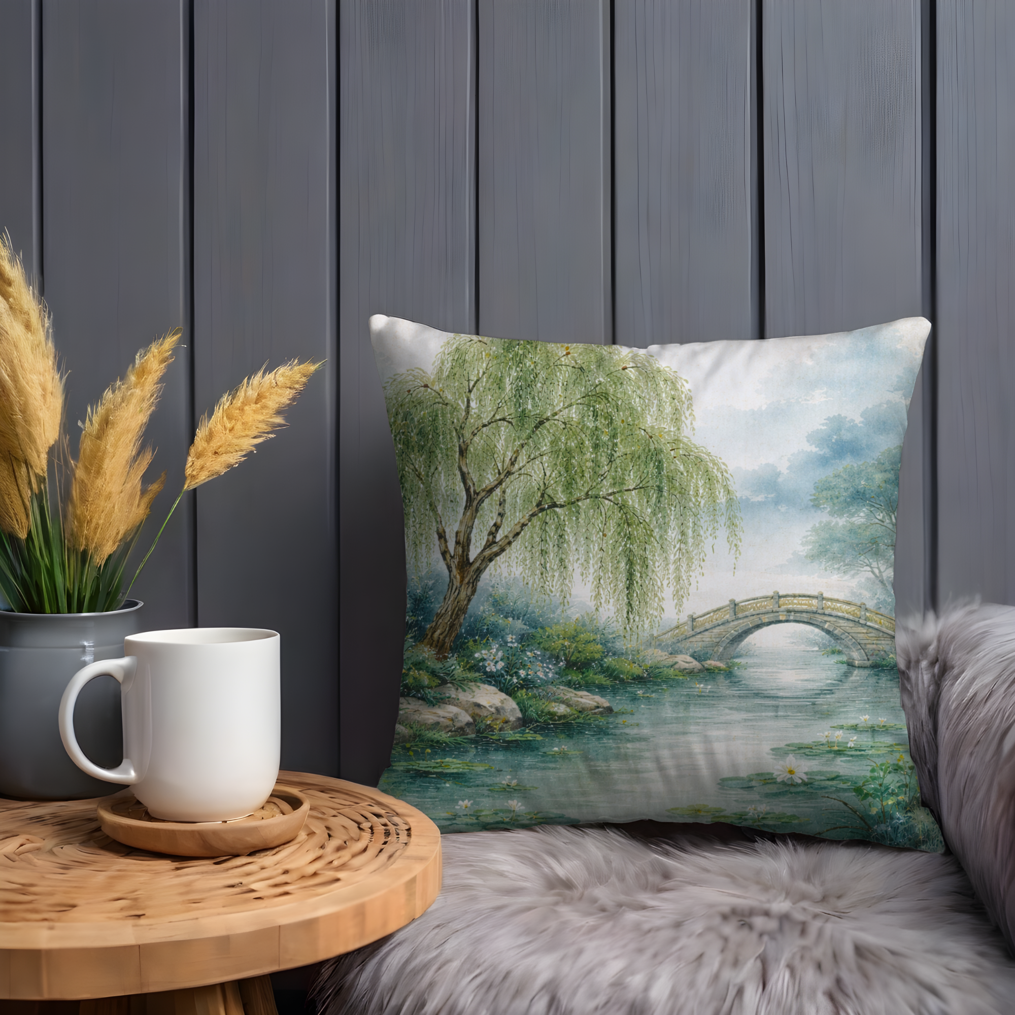 Willow Landscape Pillow Cover | Serene Nature Art | Peaceful Decor