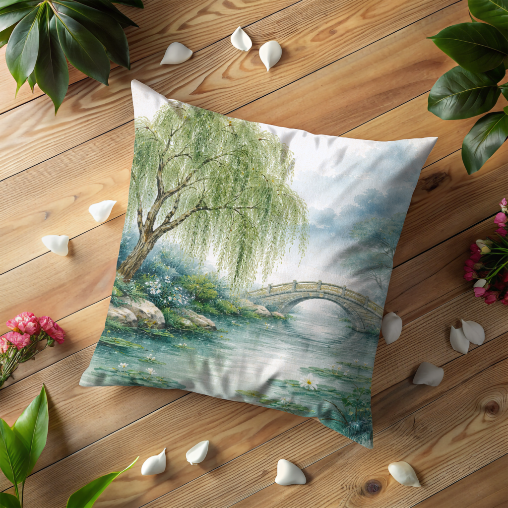 Willow Landscape Pillow Cover | Serene Nature Art | Peaceful Decor