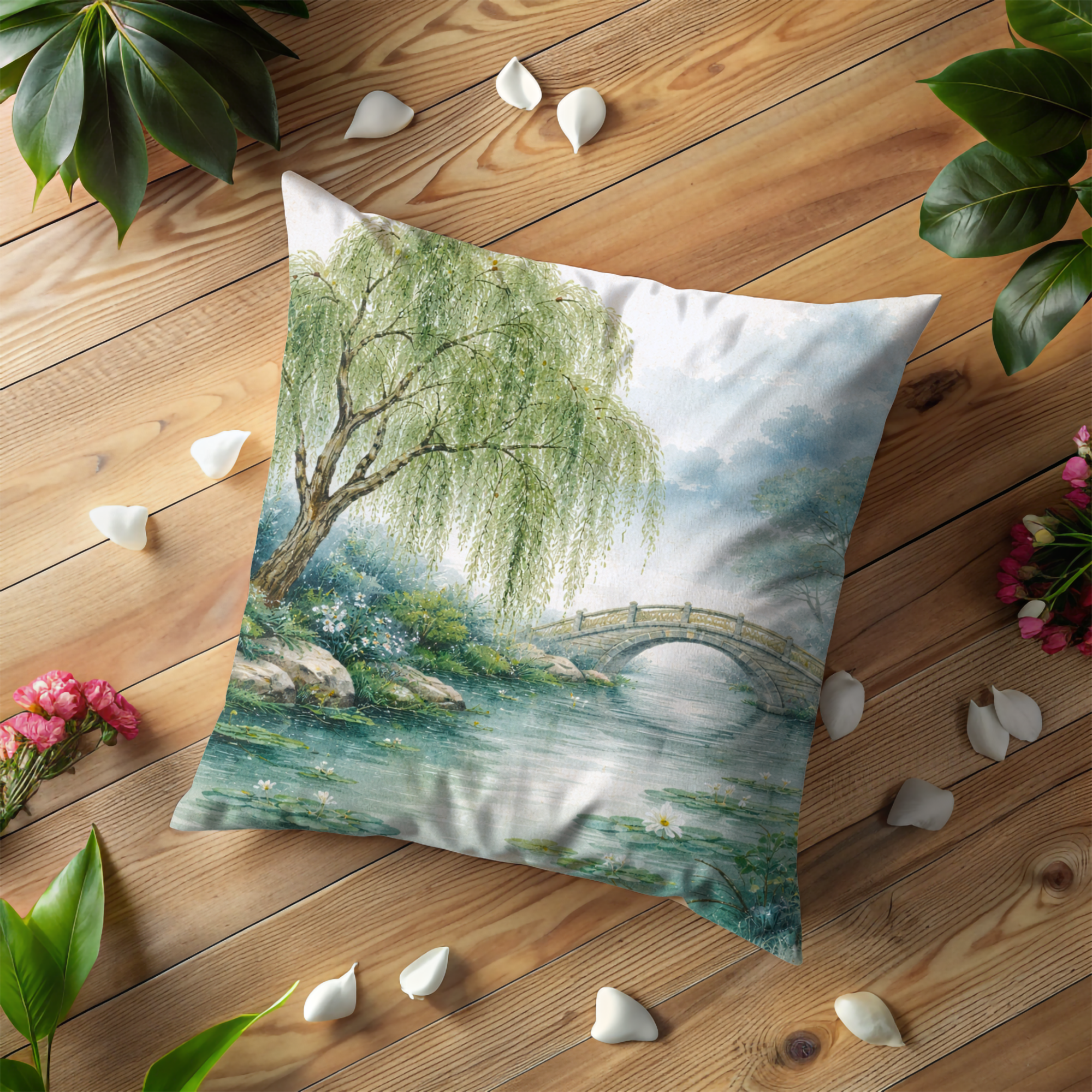 Willow Landscape Pillow Cover | Serene Nature Art | Peaceful Decor