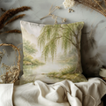 Willow Tree River Landscape Pillow Cover | Serene Nature Art | Peaceful Decor