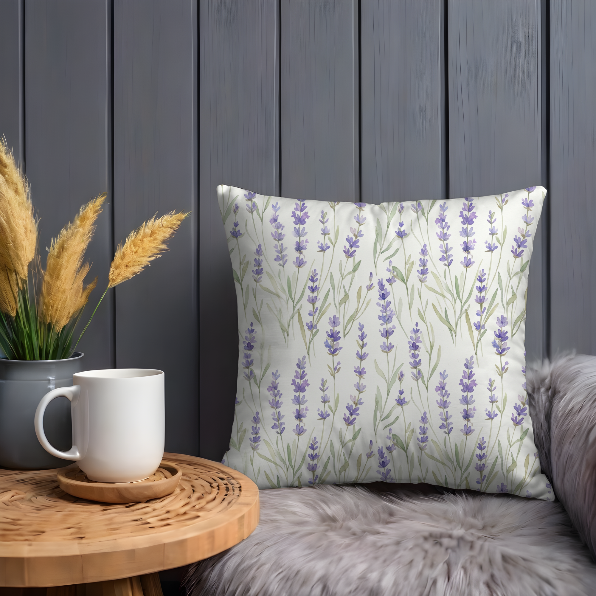 Lavender Flower Field Pillow Cover | Purple Botanical Art | Cottagecore Decor
