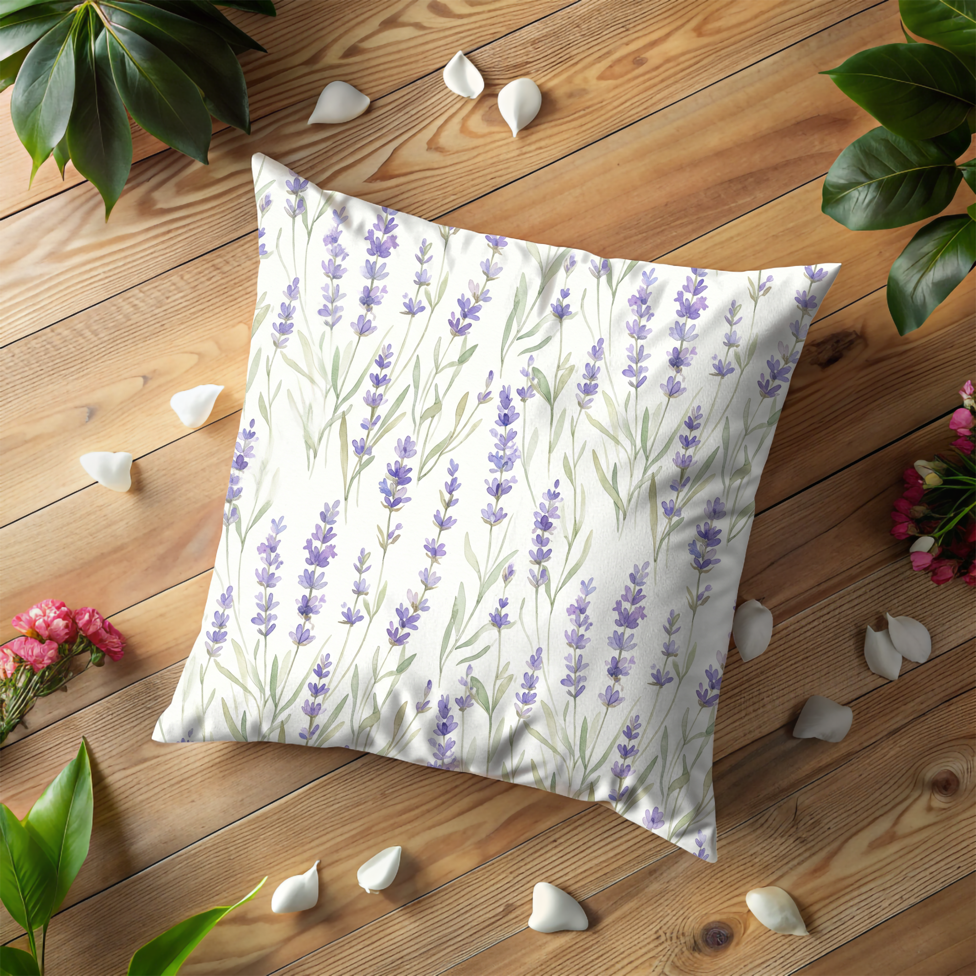 Lavender Flower Field Pillow Cover | Purple Botanical Art | Cottagecore Decor