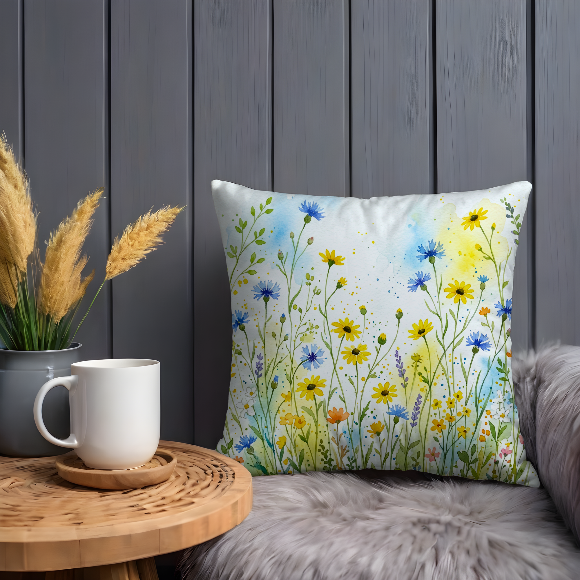 Colorful Wildflower Pillow Cover | Vibrant Floral Art | Cheerful Nature Decor