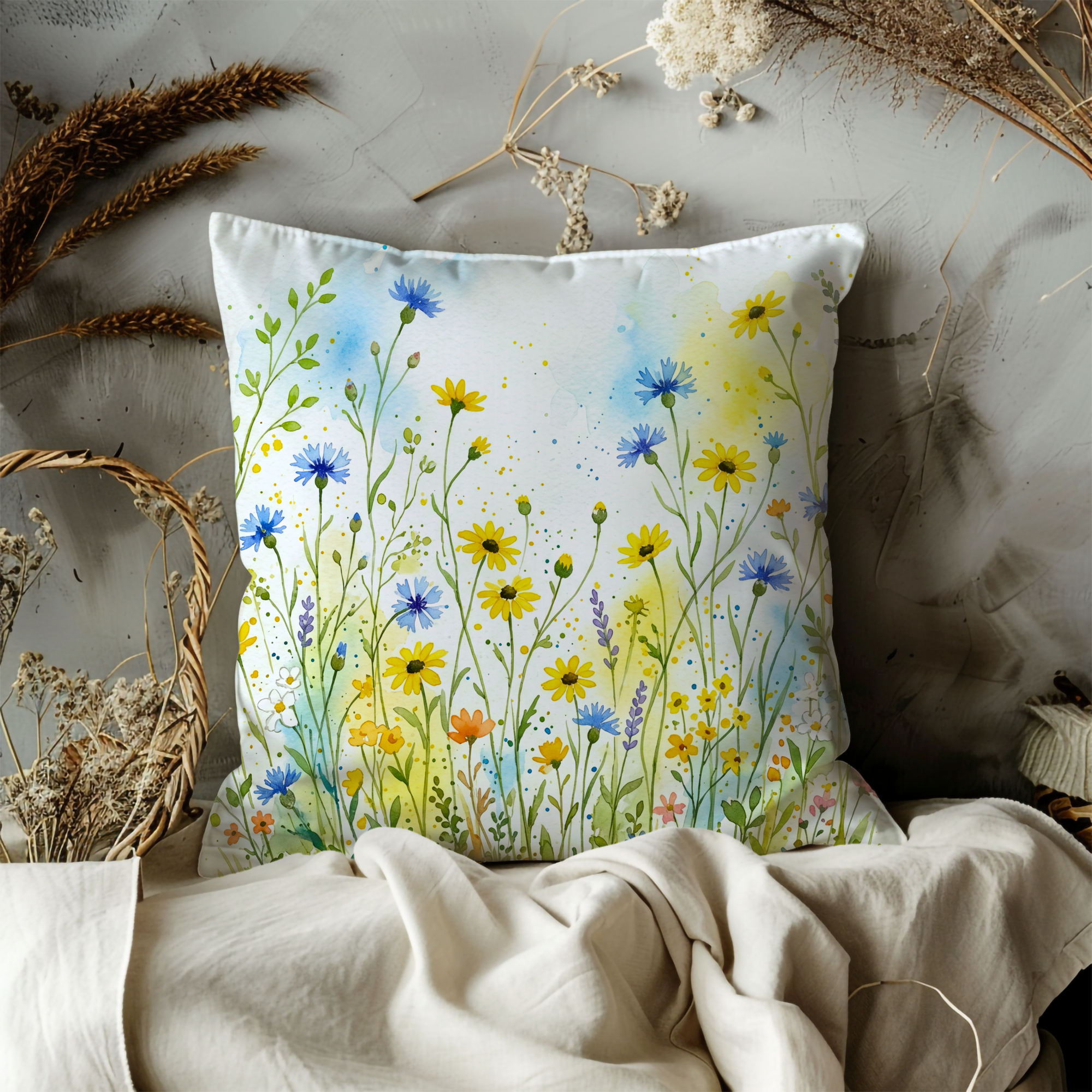 Colorful Wildflower Pillow Cover | Vibrant Floral Art | Cheerful Nature Decor