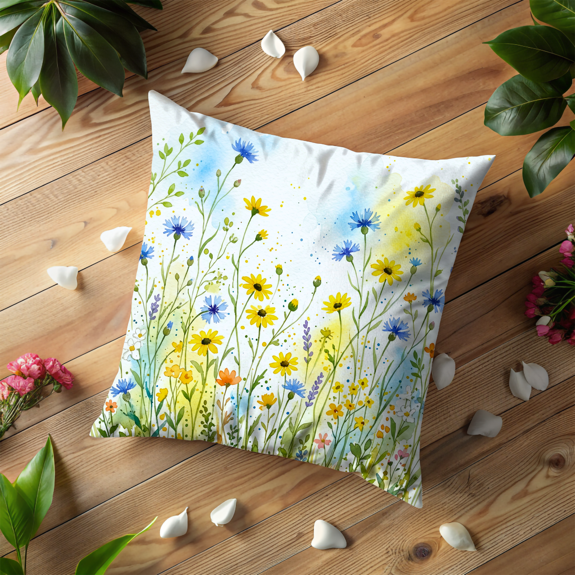 Colorful Wildflower Pillow Cover | Vibrant Floral Art | Cheerful Nature Decor