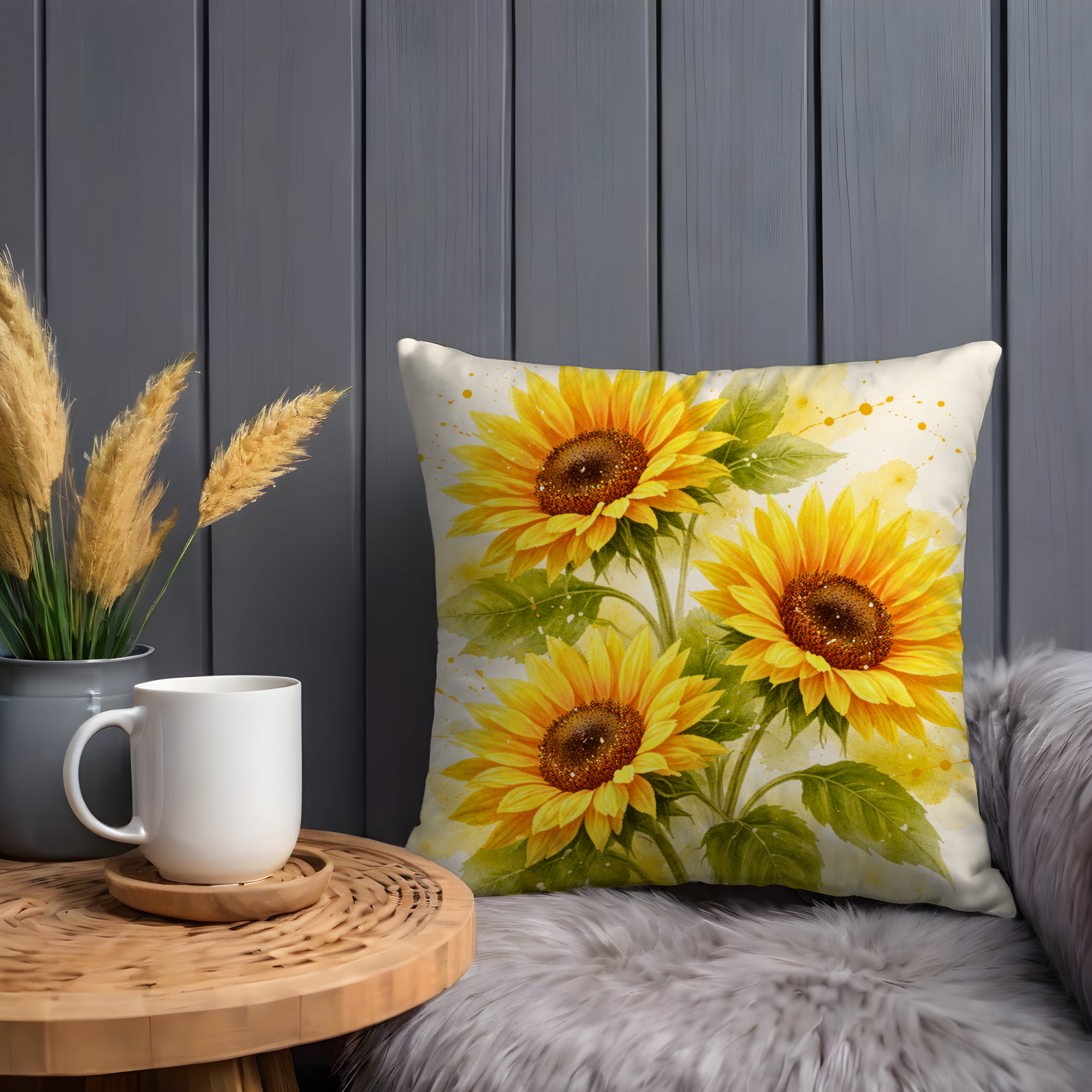 Sunflower Pillow Cover | Bright Floral Art | Cheerful Nature Decor