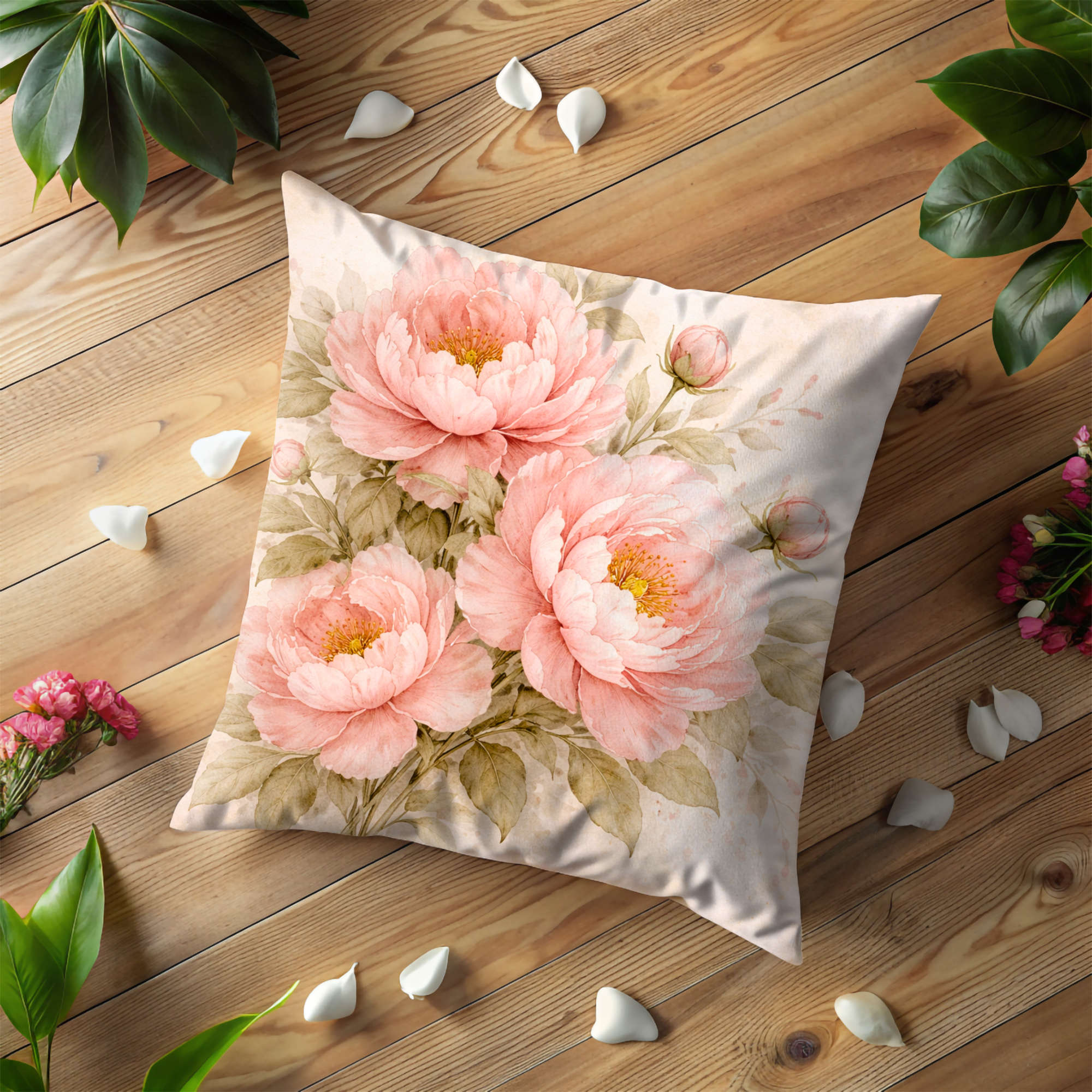 Pink Peony Bouquet Pillow Cover | Luxurious Floral Art | Elegant Decor