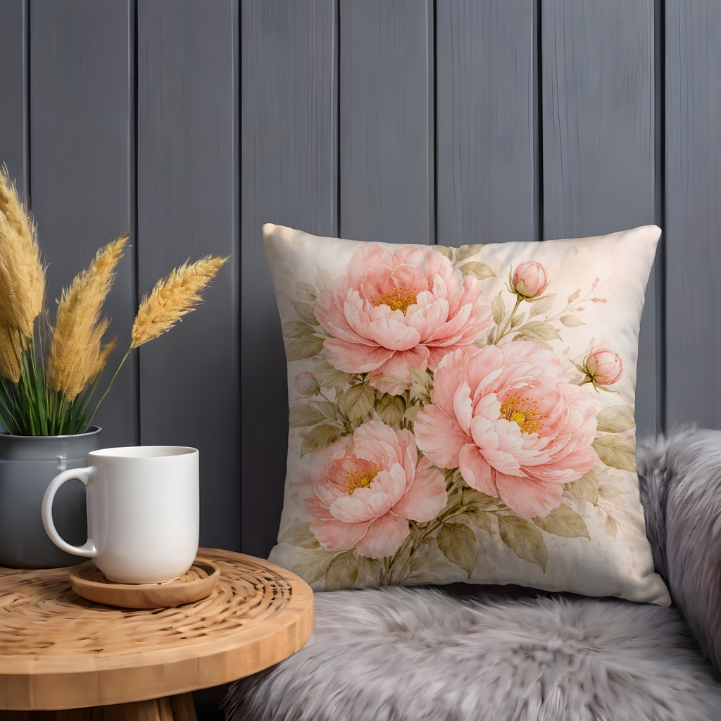 Pink Peony Bouquet Pillow Cover | Luxurious Floral Art | Elegant Decor