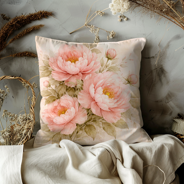 Pink Peony Bouquet Pillow Cover – Luxurious Floral Art | Elegant Decor