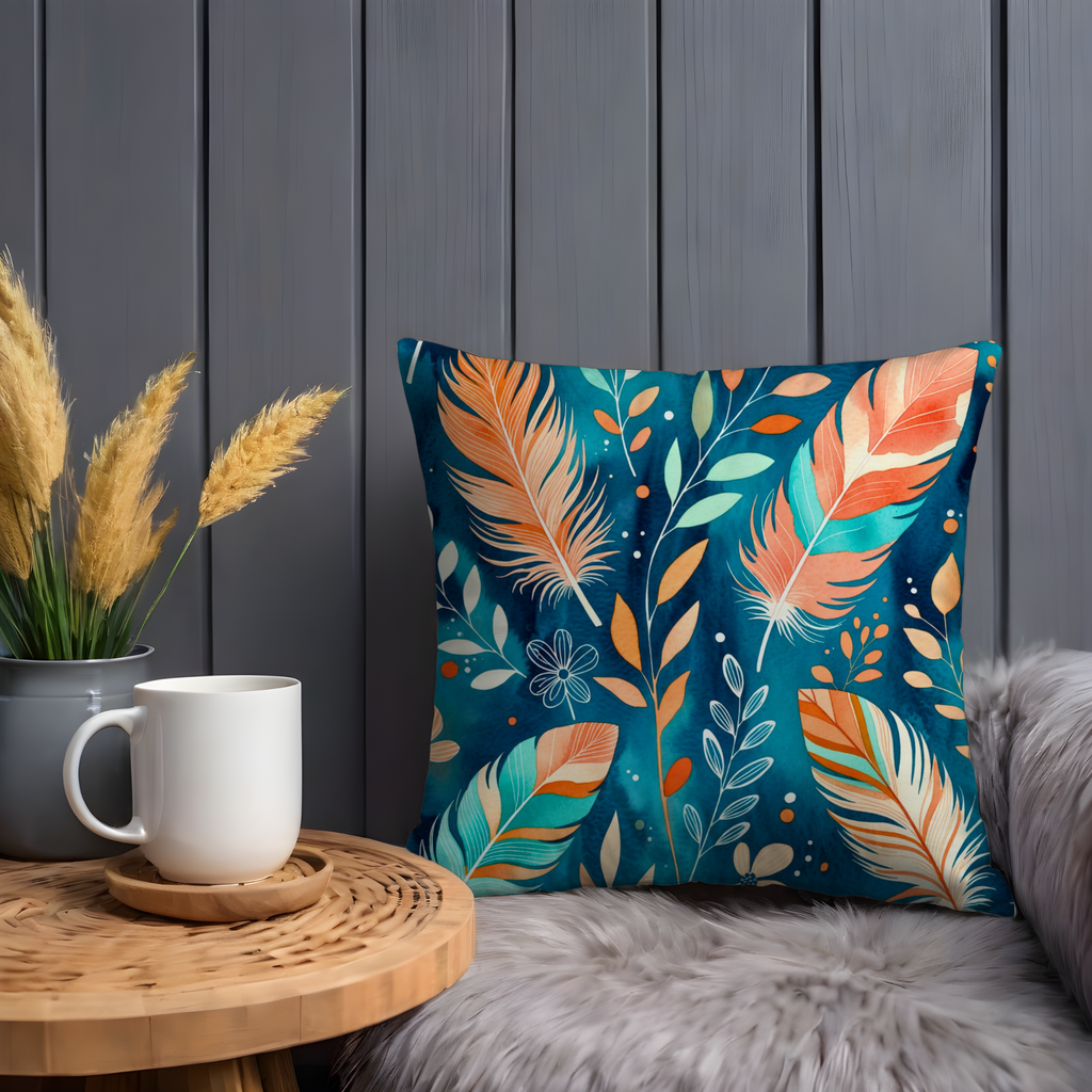 Feather Pattern Pillow Cover | Elegant Boho Art | Soft Nature Decor