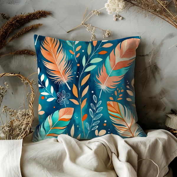 Feather Pattern Pillow Cover – Elegant Boho Art | Soft Nature Decor