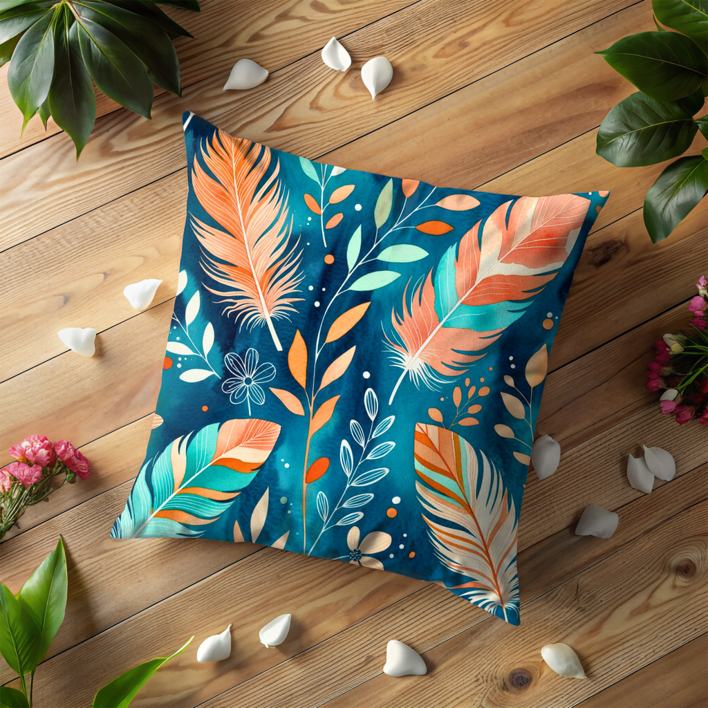 Feather Pattern Pillow Cover | Elegant Boho Art | Soft Nature Decor