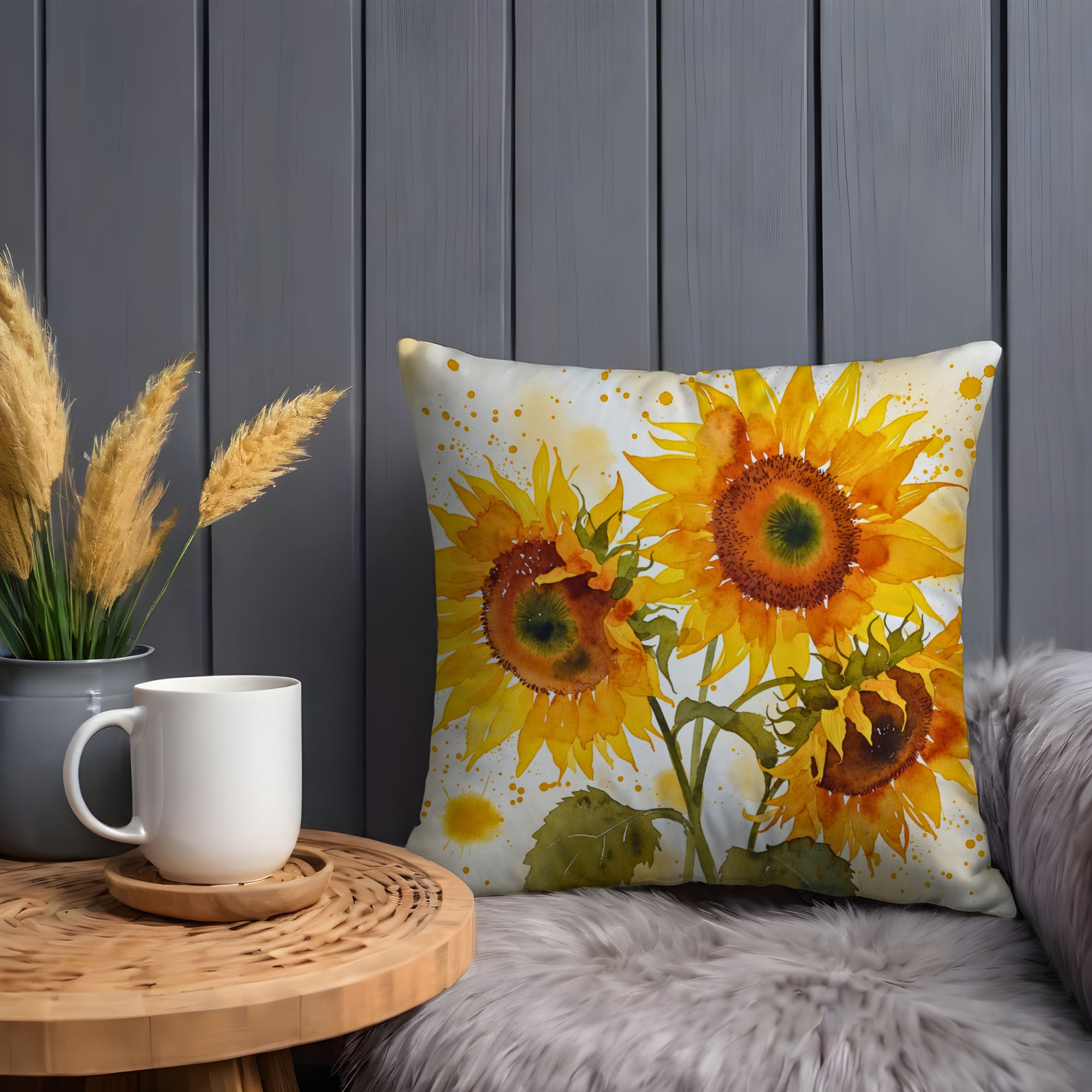 Sunflower Pillow Cover | Bright Floral Art | Cheerful Nature Decor