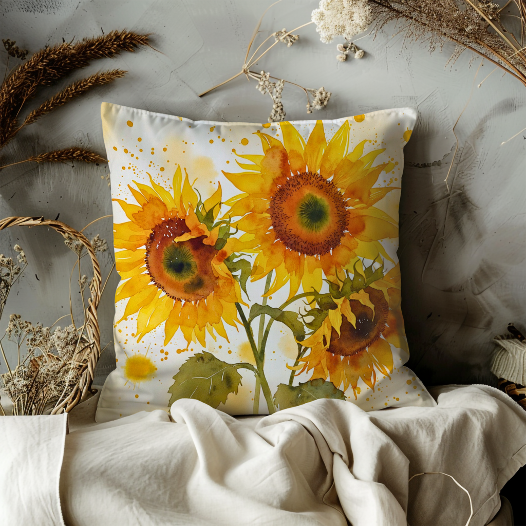 Sunflower Pillow Cover | Bright Floral Art | Cheerful Nature Decor