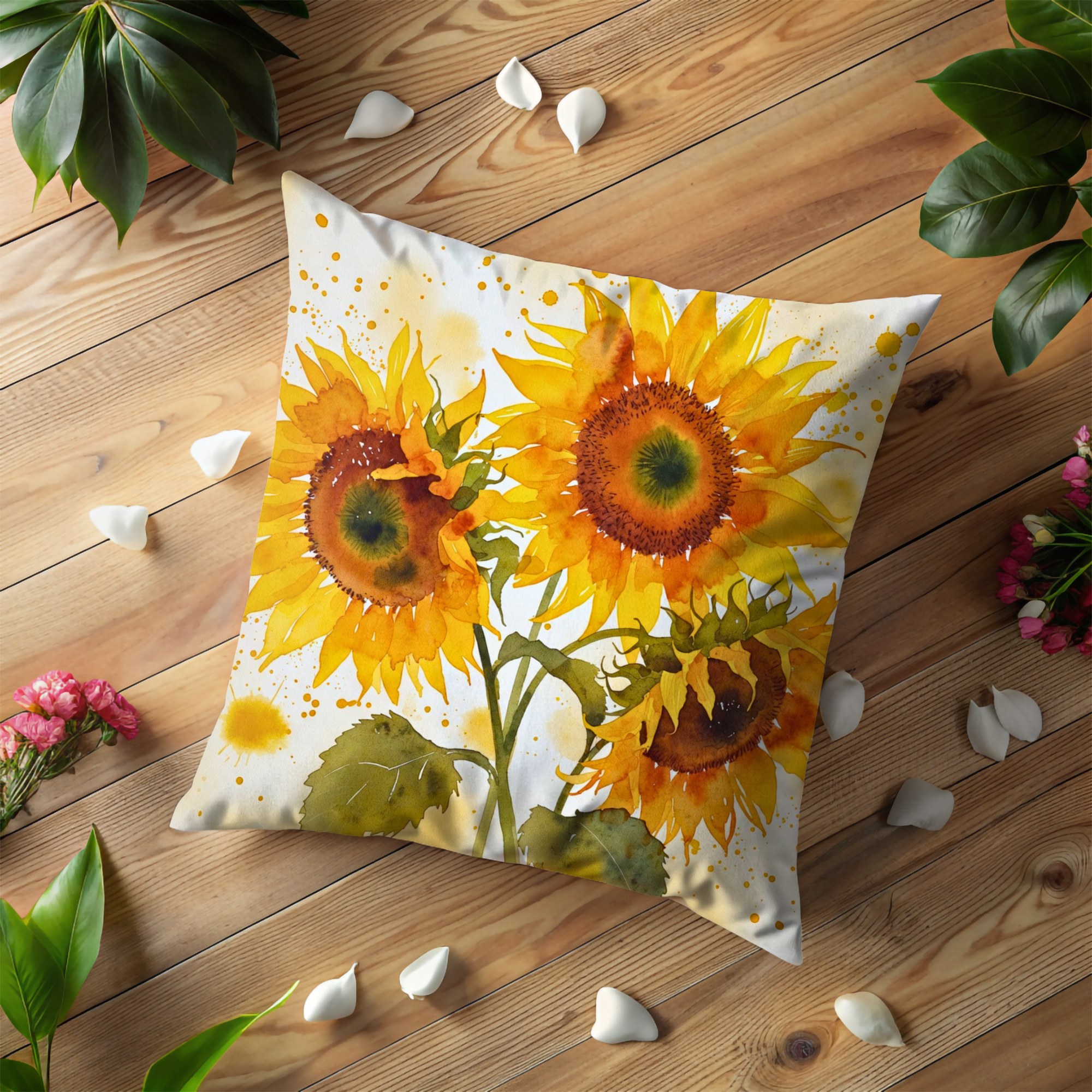 Sunflower Pillow Cover | Bright Floral Art | Cheerful Nature Decor