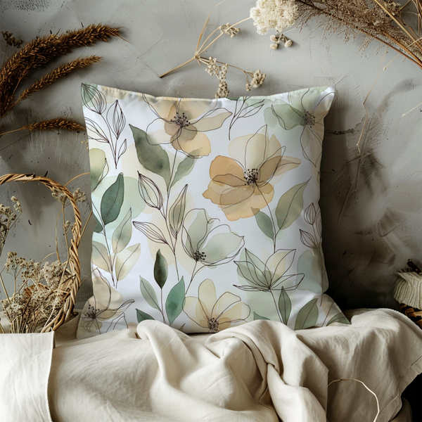Soft Floral Pillow Cover – Elegant Botanical Art | Minimalist Nature Decor