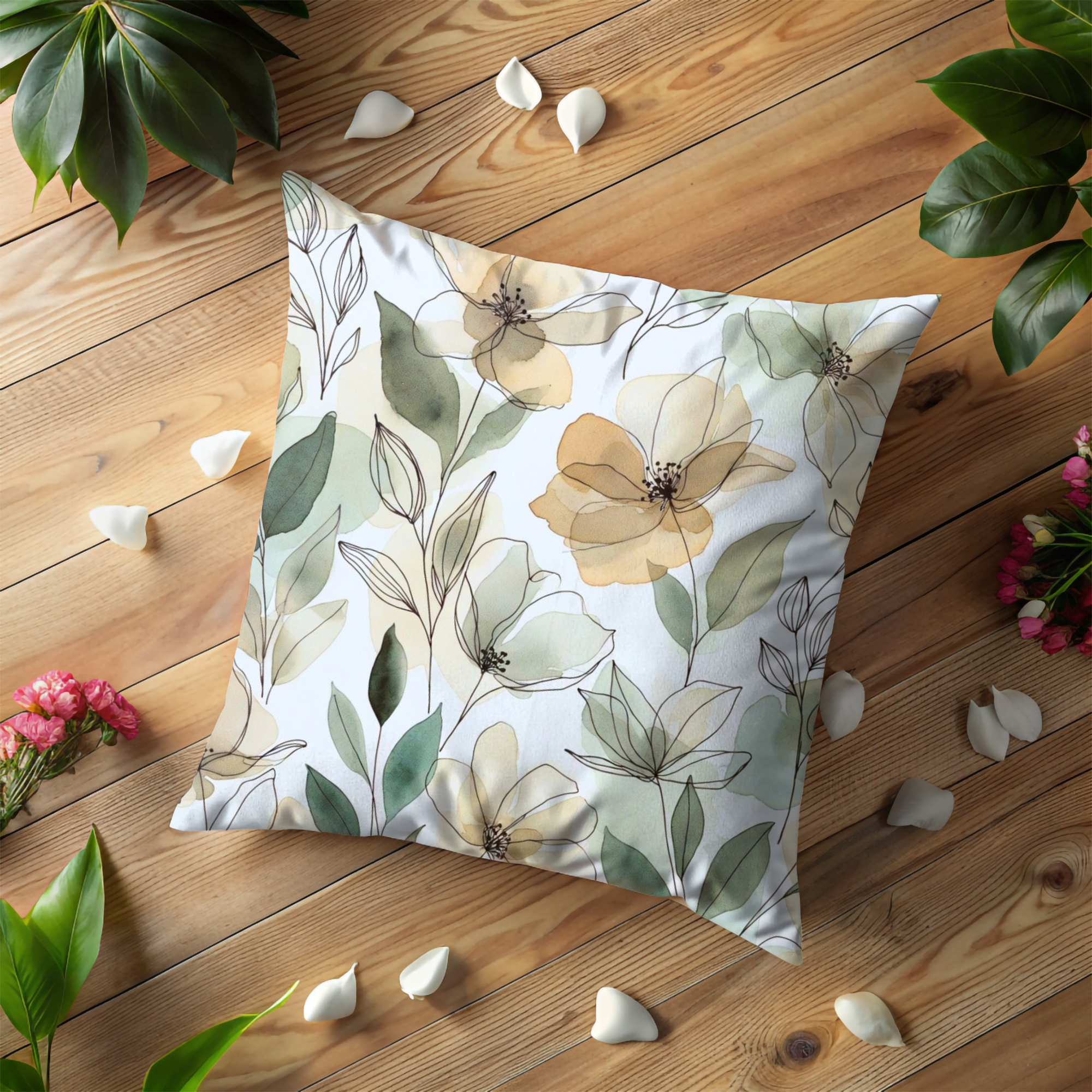 Soft Floral Pillow Cover | Elegant Botanical Art | Minimalist Nature Decor