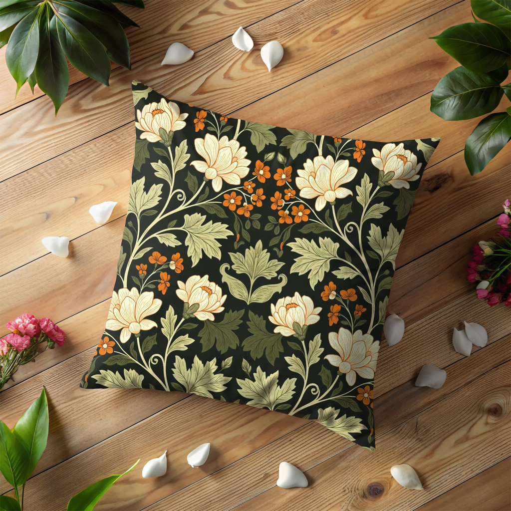 Classic Floral Pillow Cover | Elegant Botanical Art | Timeless Decor