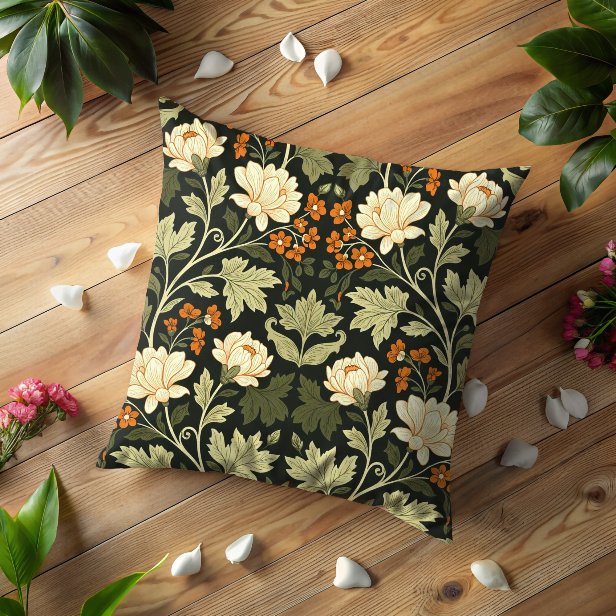 Classic Floral Pillow Cover | Elegant Botanical Art | Timeless Decor