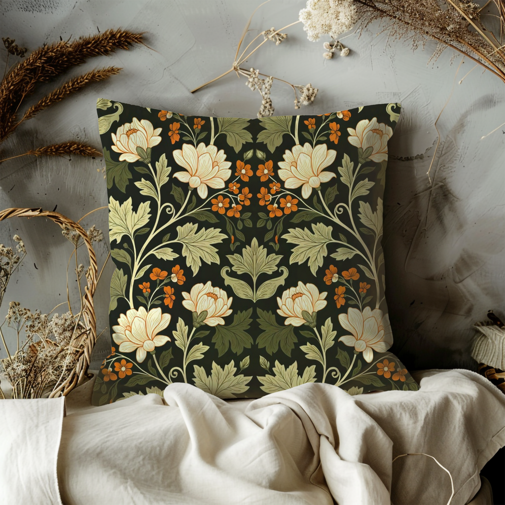 Classic Floral Pillow Cover | Elegant Botanical Art | Timeless Decor