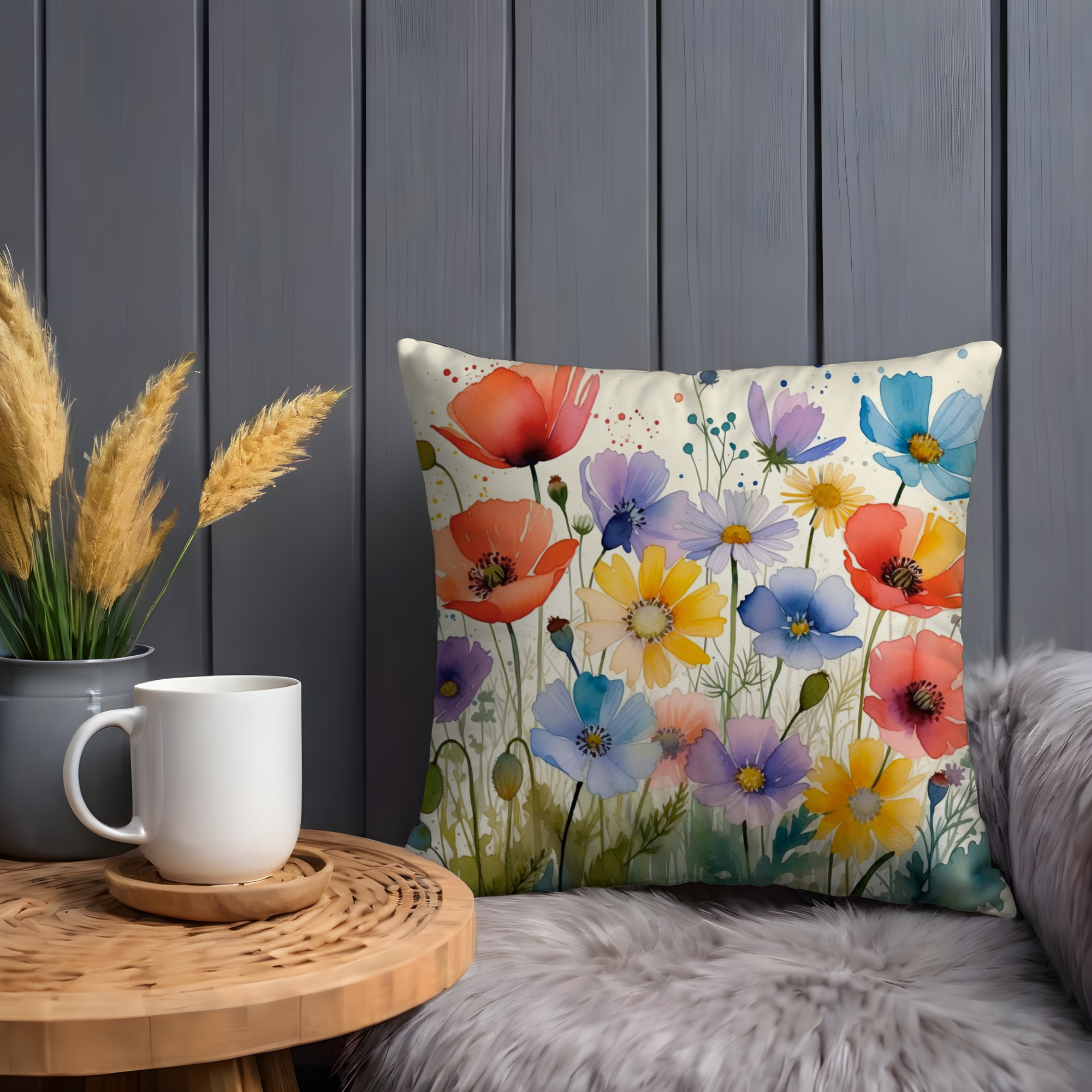 Multicolor Wildflower Meadow Pillow Cover | Vibrant Floral Art | Cottagecore Decor