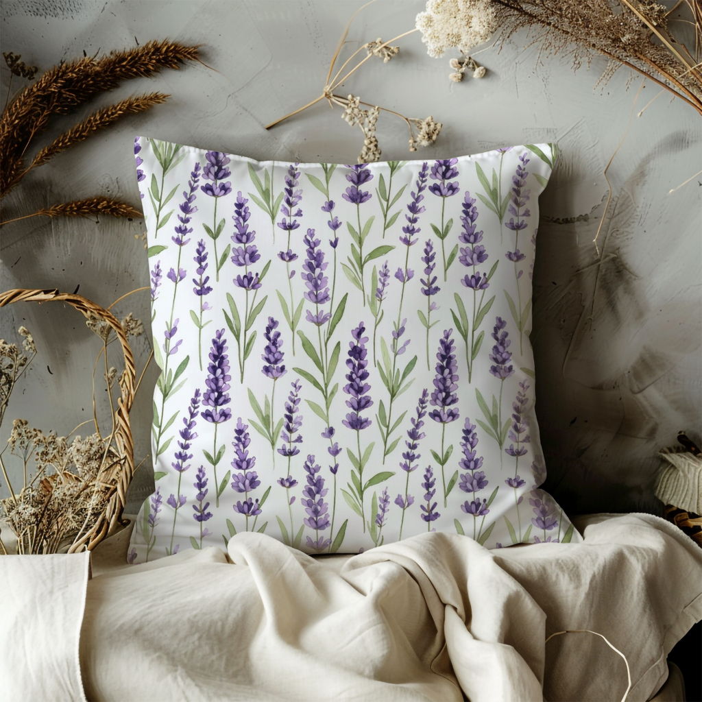 Lavender Pillow Cover | Elegant Floral Art | Soft Nature Decor