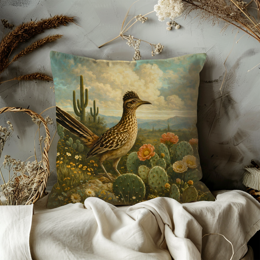 Roadrunner Desert Pillow Cover | Wildlife Art | Southwestern Decor