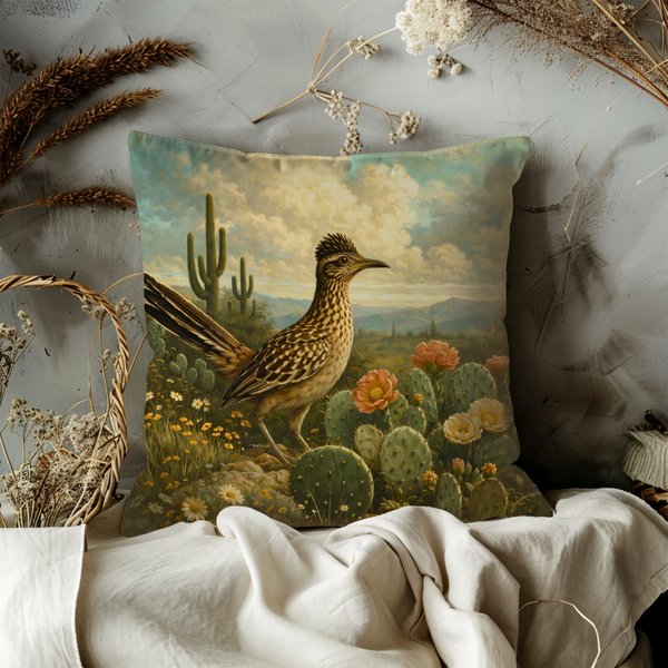 Roadrunner Desert Pillow Cover – Wildlife Art | Southwestern Decor